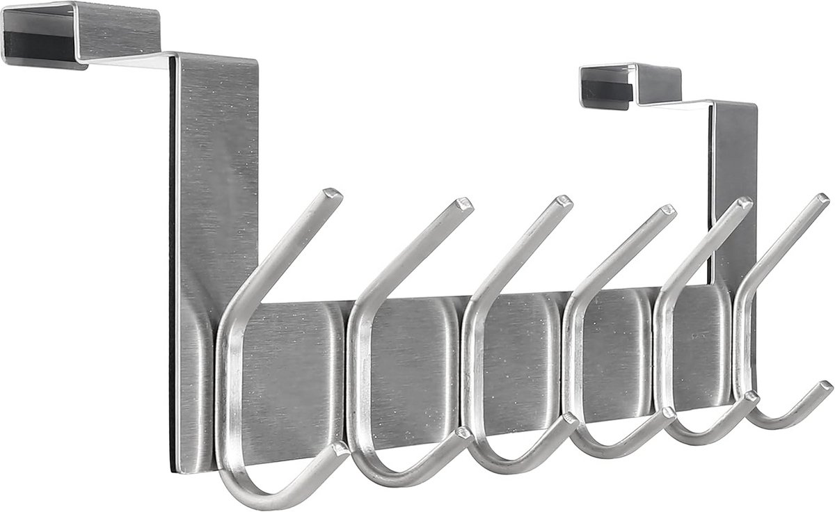 Zilveren Deurhaken Metaal met 6 Haken - Ophangkapstok voor Handdoeken en Kleding