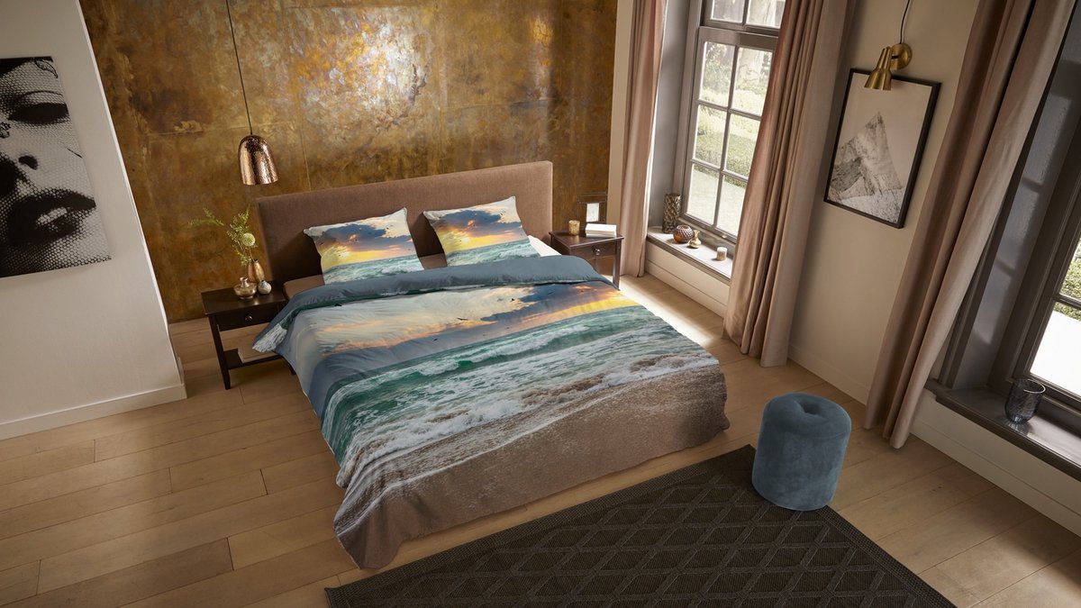 Pure dekbedovertrek zee met ondergaande zon - Lits jumeaux 240x200/220 cm - Multi - Microvezel