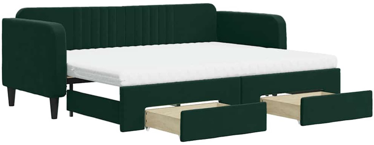 vidaXL Slaapbank - onderschuifbed - en - lades - 80x200 - cm - fluweel - donkergroen