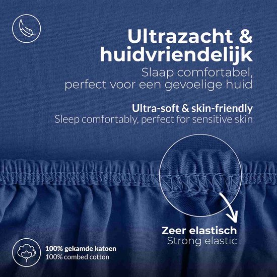Hoeslaken etérea Extra Jersey 240x220 cm - Oekotex - 100% coton - jusqu'à 35 cm - Blauw