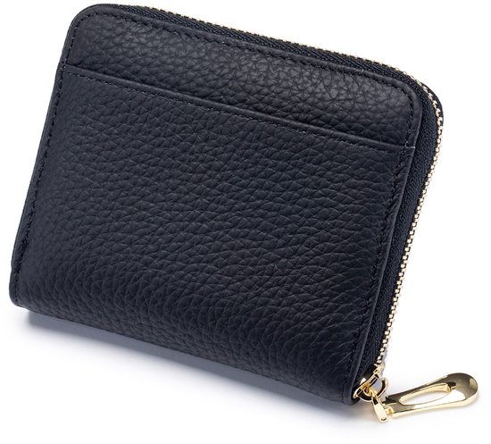 Portefeuille en cuir RFID Su.B.dgn – Porte-cartes compact à fermeture éclair, compartiment pour pièces et billets pour hommes et femmes – Zwart