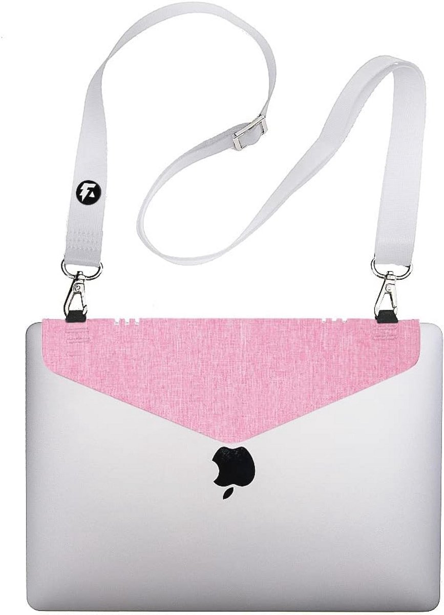 Minimalistische Zelfklevende Laptopdrager - Compatibel met Mac en PC - Roze Nylon
