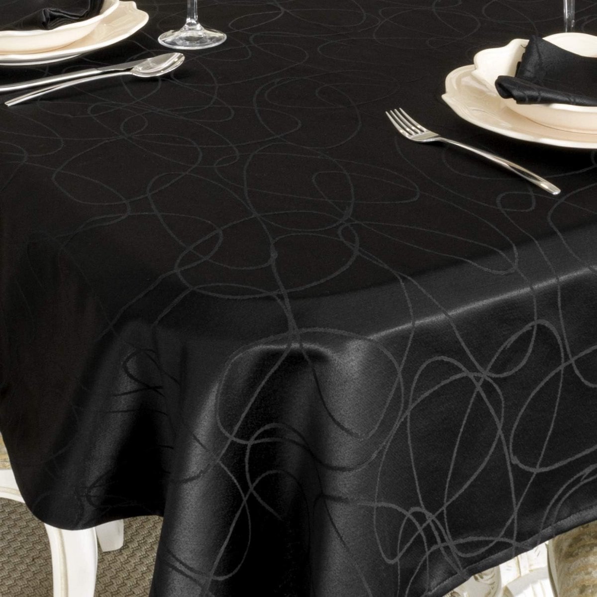 Tafelkleed Zwart Vuilafstotend Linnenlook 150x300 cm