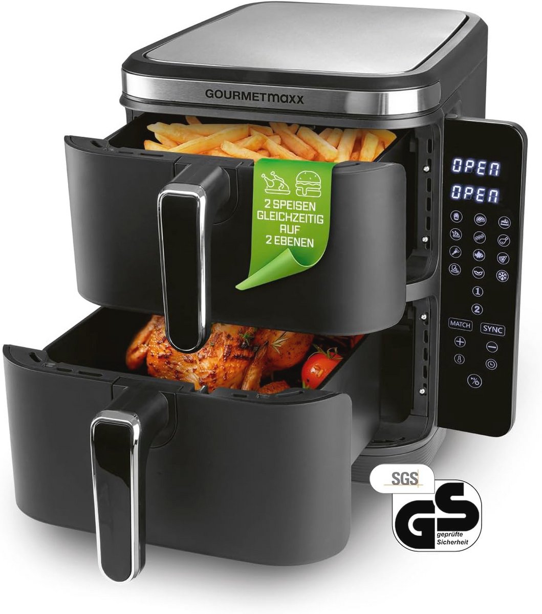 Vertikale heteluchtfriteuse 10L met 4 niveaus, Touchscreen en Ruimtebesparend Ontwerp