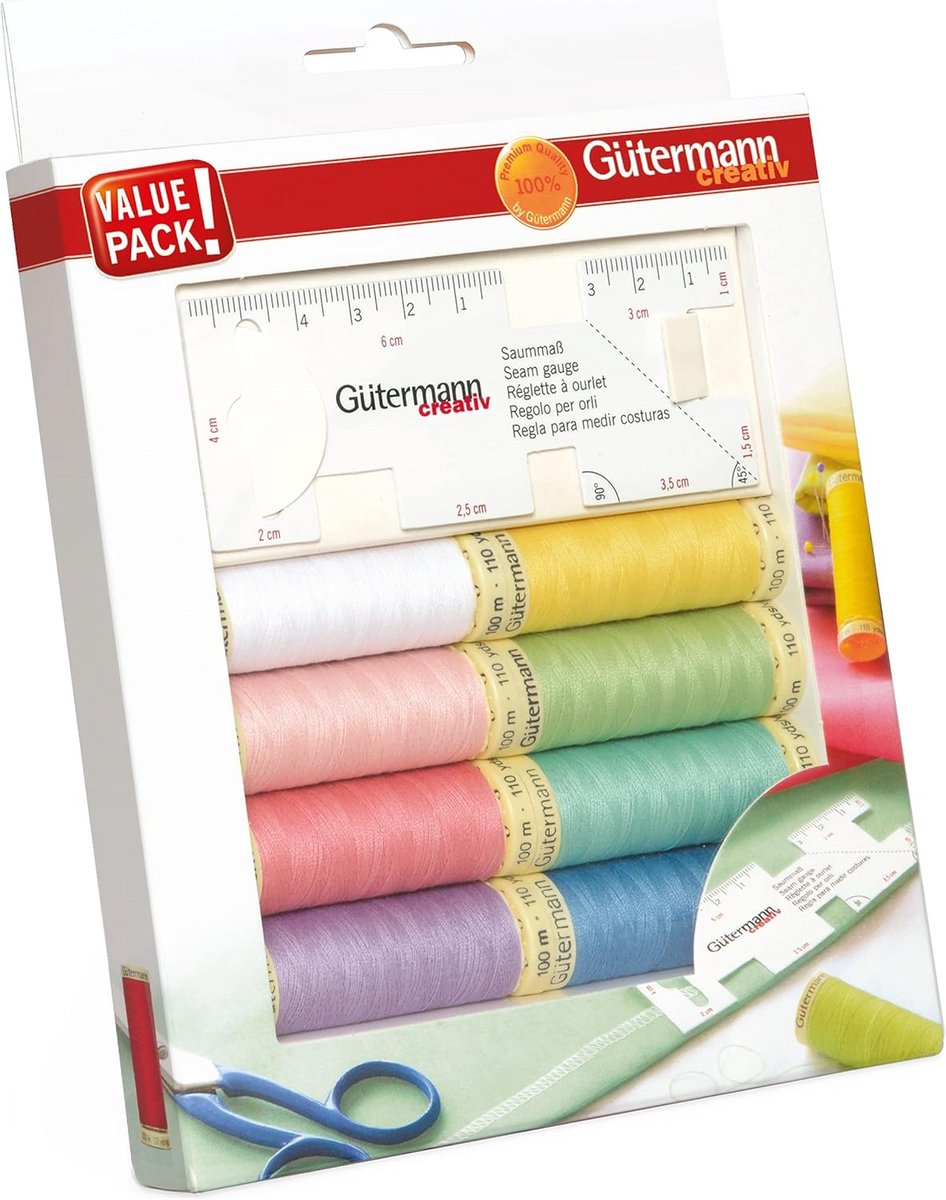 Set van 8 Pastelkleurige Allesnaaigaren en Naaimeter