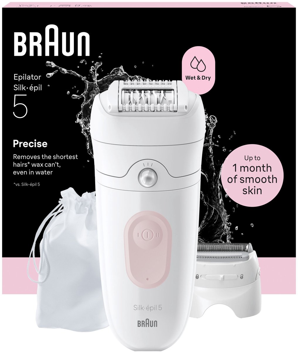 Braun Silk·épil 5 5-041 - Wet&Dry Epilator - Eenvoudige Haarverwijdering - Langdurig Gladde Huid - Ladyshave Scheerkop en Trimmerkam