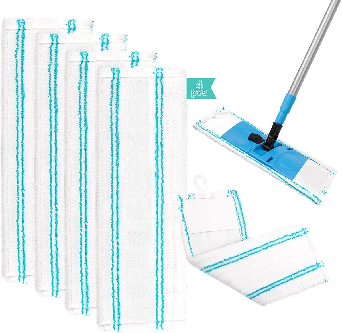 Dweilmop Overtrek Set van 4 - Microvezel voor Vloerwissers 44 x 15 cm
