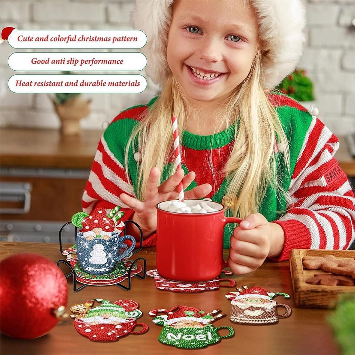 8 Stuks Diamond Painting Onderzetters voor Volwassenen - Doe-Het-Zelf Kerst Decoratie