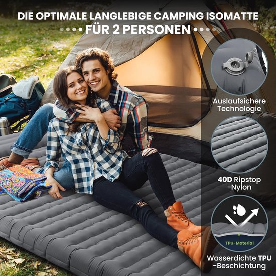 Dubbele Slaapmat - Luchtbed Camping - Outdoor Kamperen - Geïntegreerde Voetpomp - 12 cm Dik - Grijs — afbeelding 4