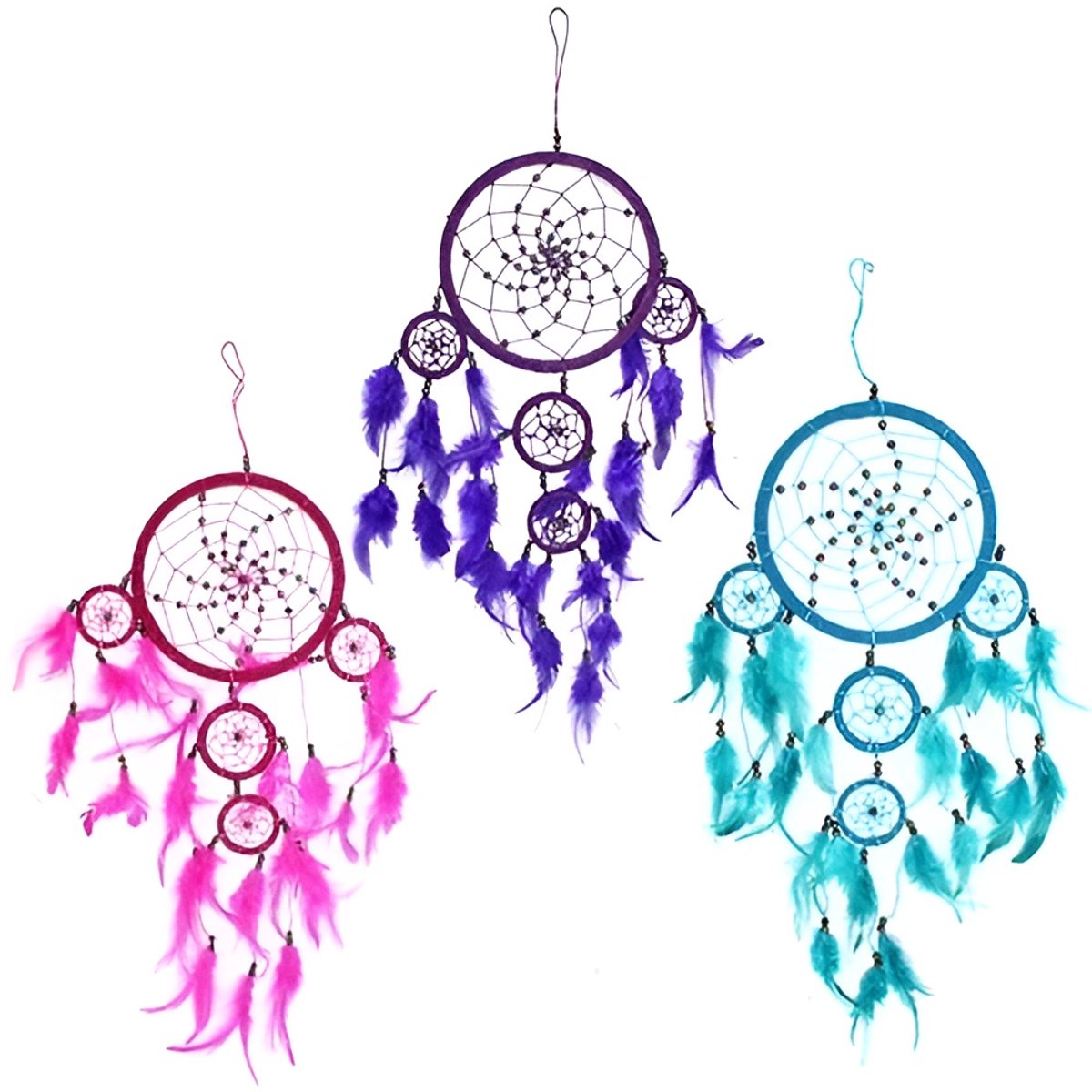 Bali Dreamcatcher - Grote Ronde - Turqoise/Roze/Paars