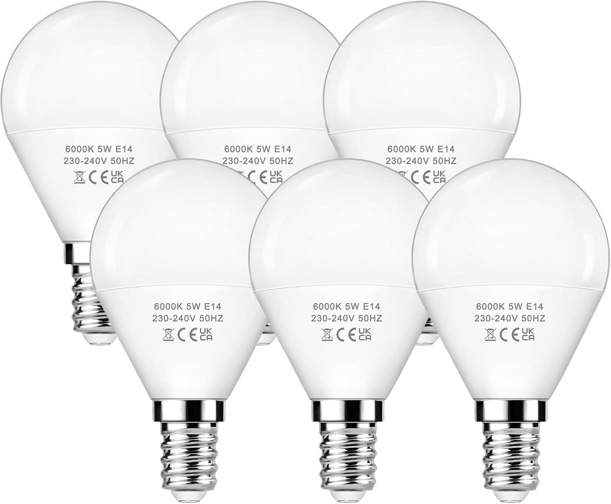 6x E14 LED Kleine Kaarslamp 5W - Koel Wit Licht (6000K) - Vervangt 40W Halogeen