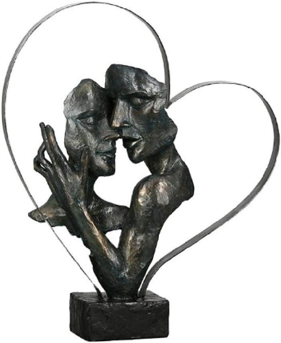 Decoratieve sculptuur hart geluk - antiek bronskleurig - hoogte 37 cm