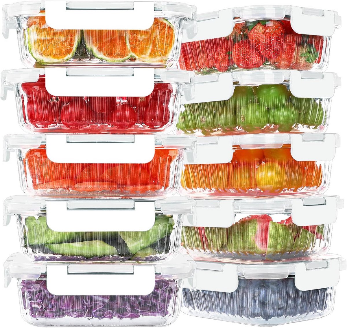10 verpakkingen 22oz glazen maaltijdbereidingscontainers - luchtdicht, BPA-vrij, voor magnetron, oven en vriezer