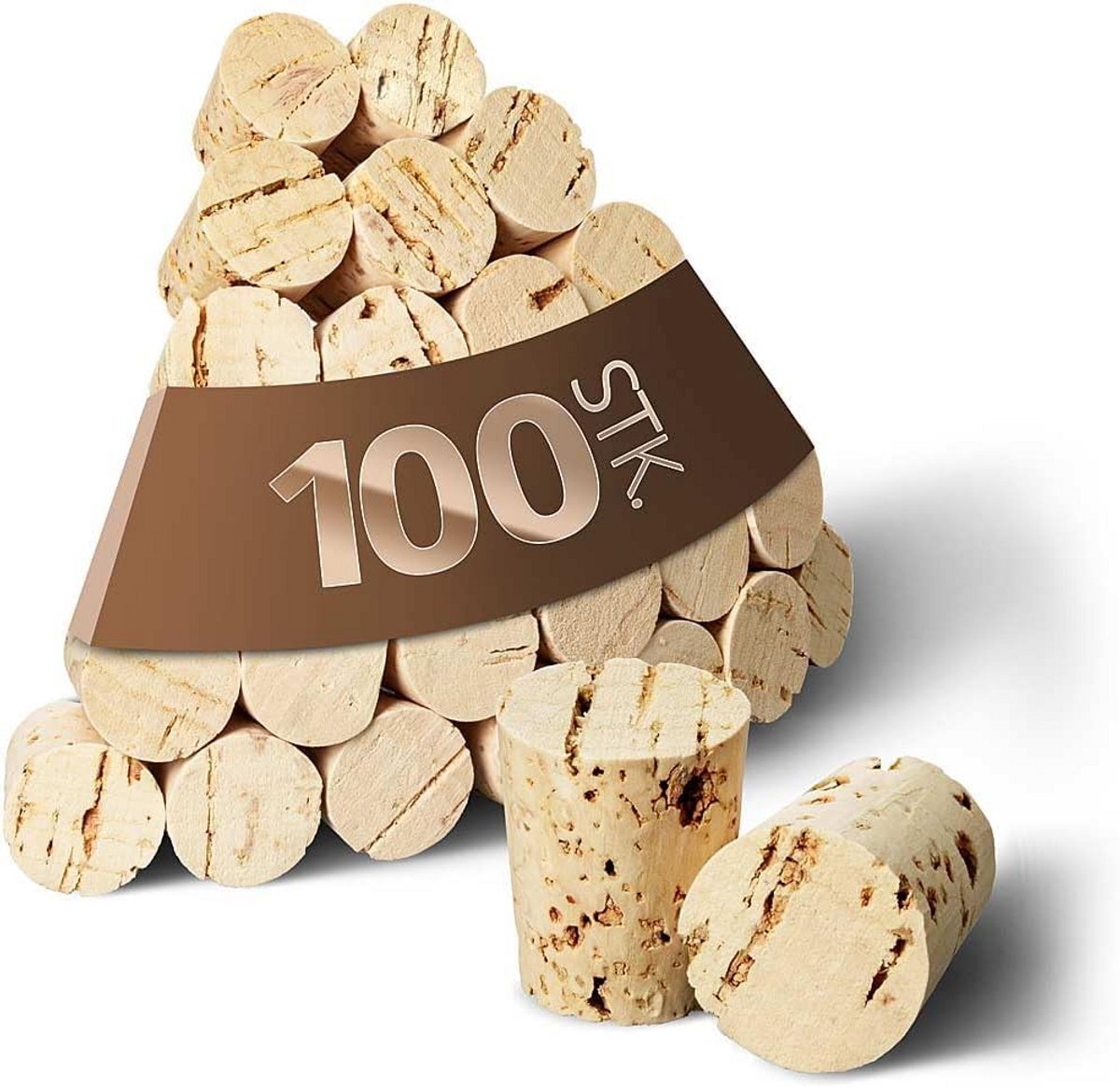 100 puntkurken voor proefbuisjes - 22 mm lang, diameter 16 tot 13 mm