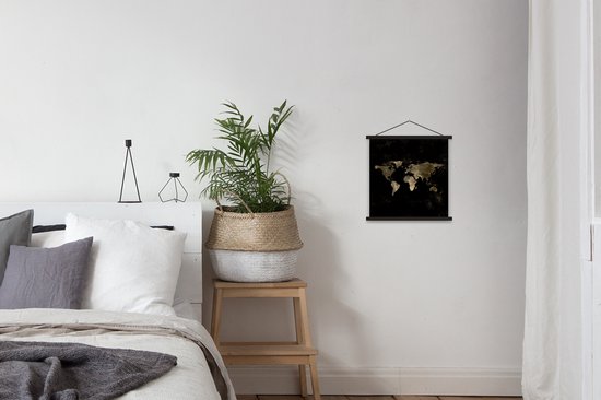 Affiche scolaire - Wereldkaart - Zwart - Or - 40x40 cm - Lattes noires