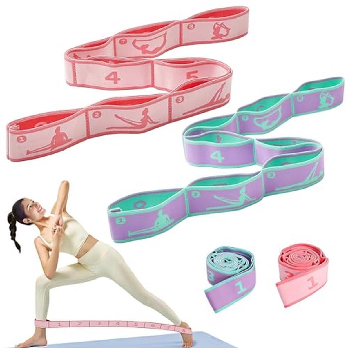 Yoga Stretchband voor Fitness en Pilates - Zacht en Duurzaam Sport Elastiek in Paars en Roze