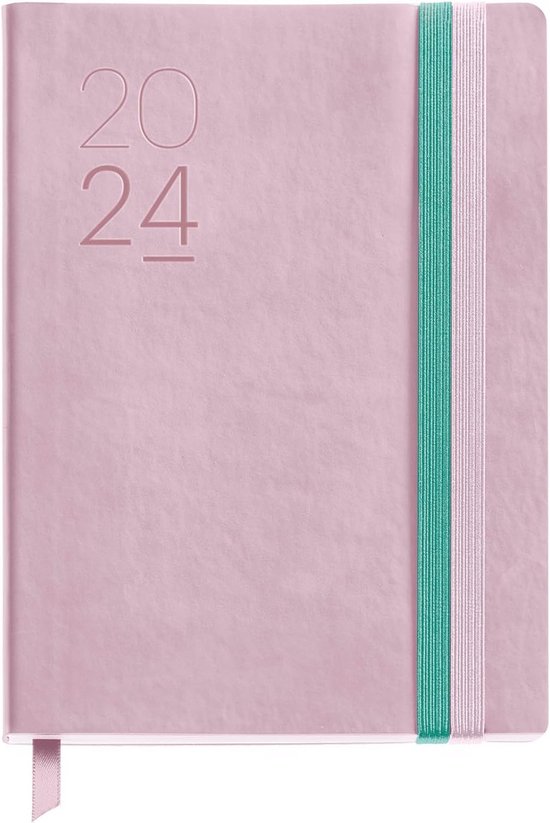 Q Kalon Agenda 2026 - Dagoverzicht, DIN A5 (15 x 21 cm), meertalige jaarplanner (DE, EN, FR, ES), ringband, kartonnen envelop met transparante beschermfolie - Garden