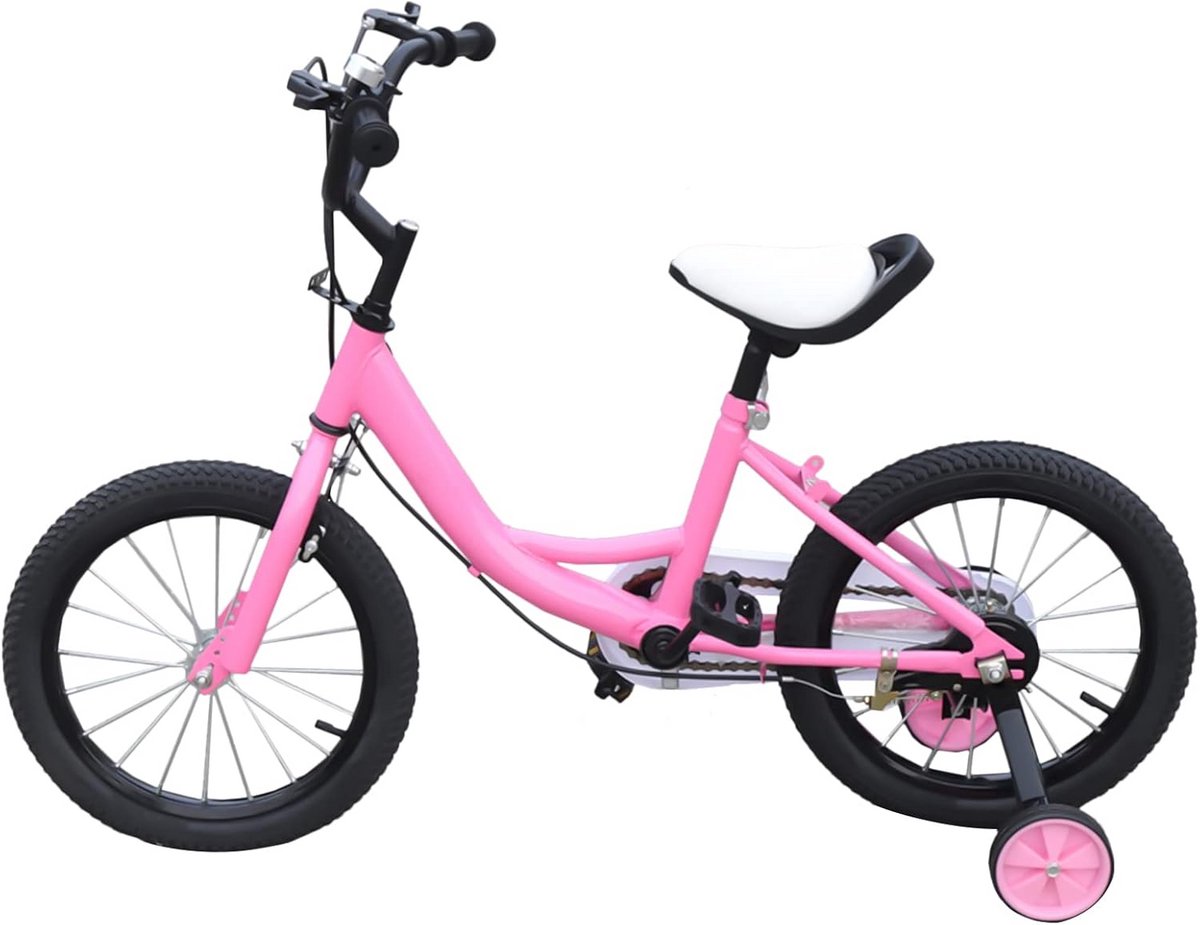 16 Inch Kinderfiets met Afneembare Trainingswielen - Verstelbare Peuterfiets voor Kinderen van 5-8 jaar