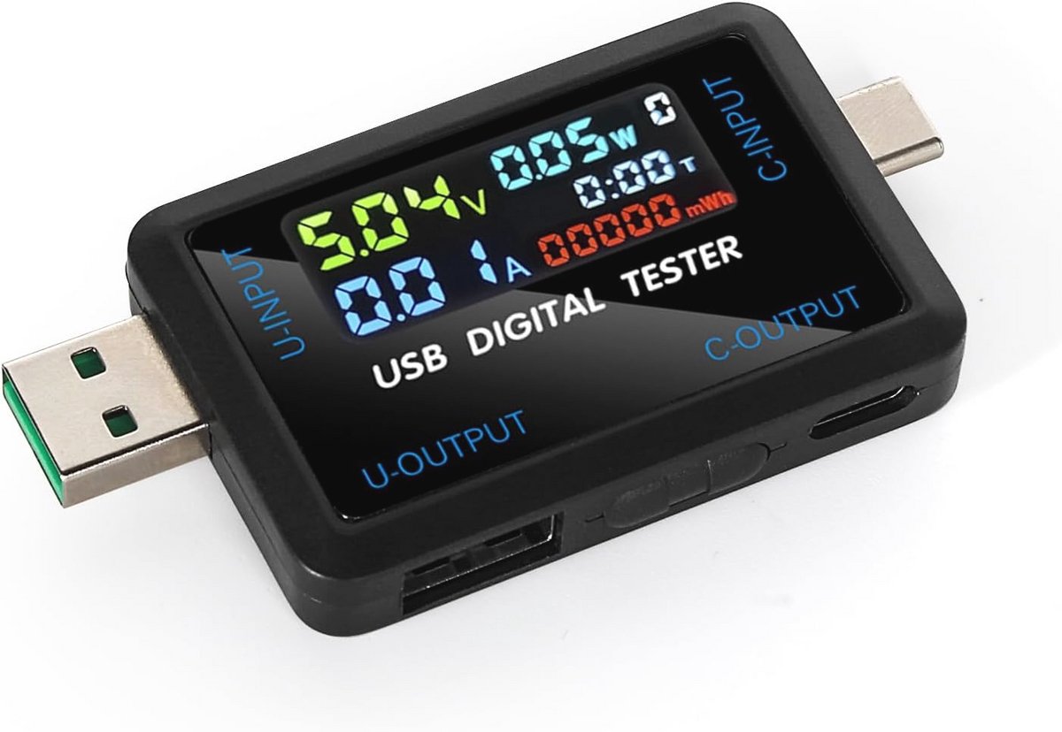Type-C USB Tester voor Voltage en Stroommeting - Voltmeter en Ammeter voor Power Banks en Opladers