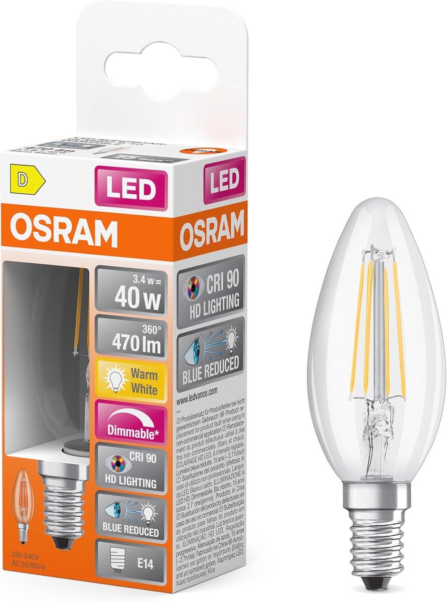 Dimbare LED Lamp E14 met Hoge Kleurweergave - Warm Wit 2700K, 470 Lumen, Vervanger voor 40W Gloeilamp