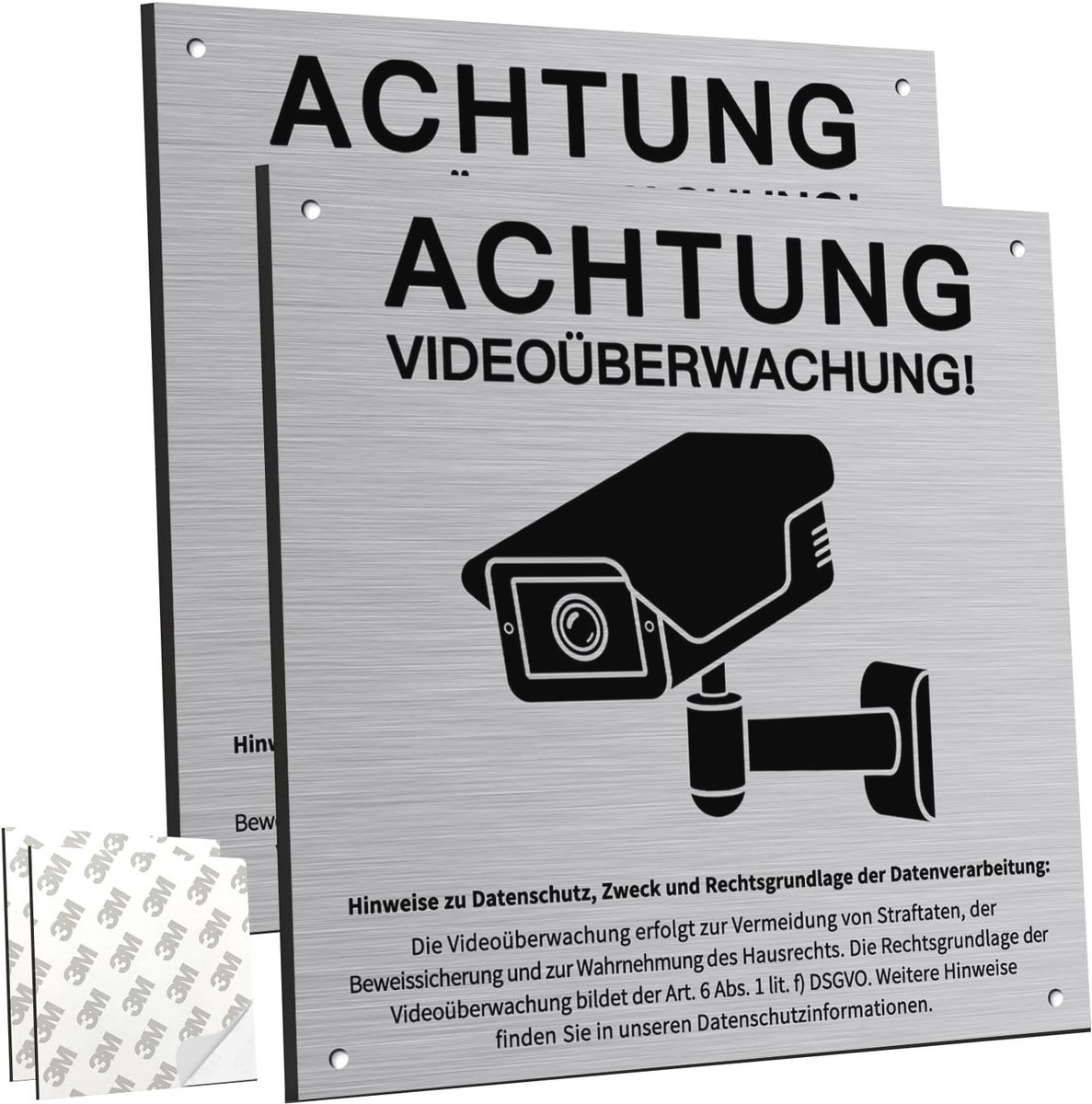 Oplettendheid videobewaking bord voor privé terrein - 15 x 15 cm - Aluminium - Zelfklevend en boorgaten