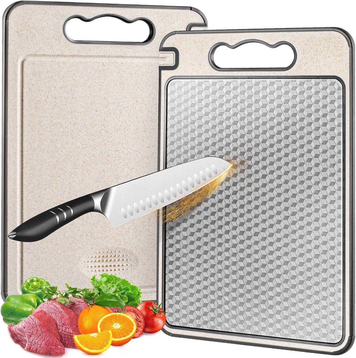 Roestvrijstalen snijplanken 15 × 10 inch - Dubbelzijdig, antislip en krasbestendig