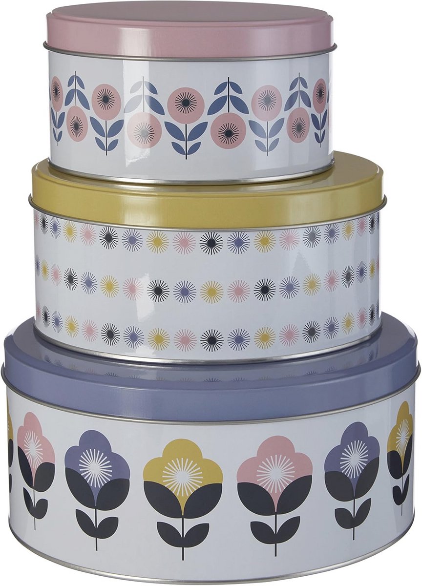 Set van 3 ronde opbergblikken in pastelkleuren