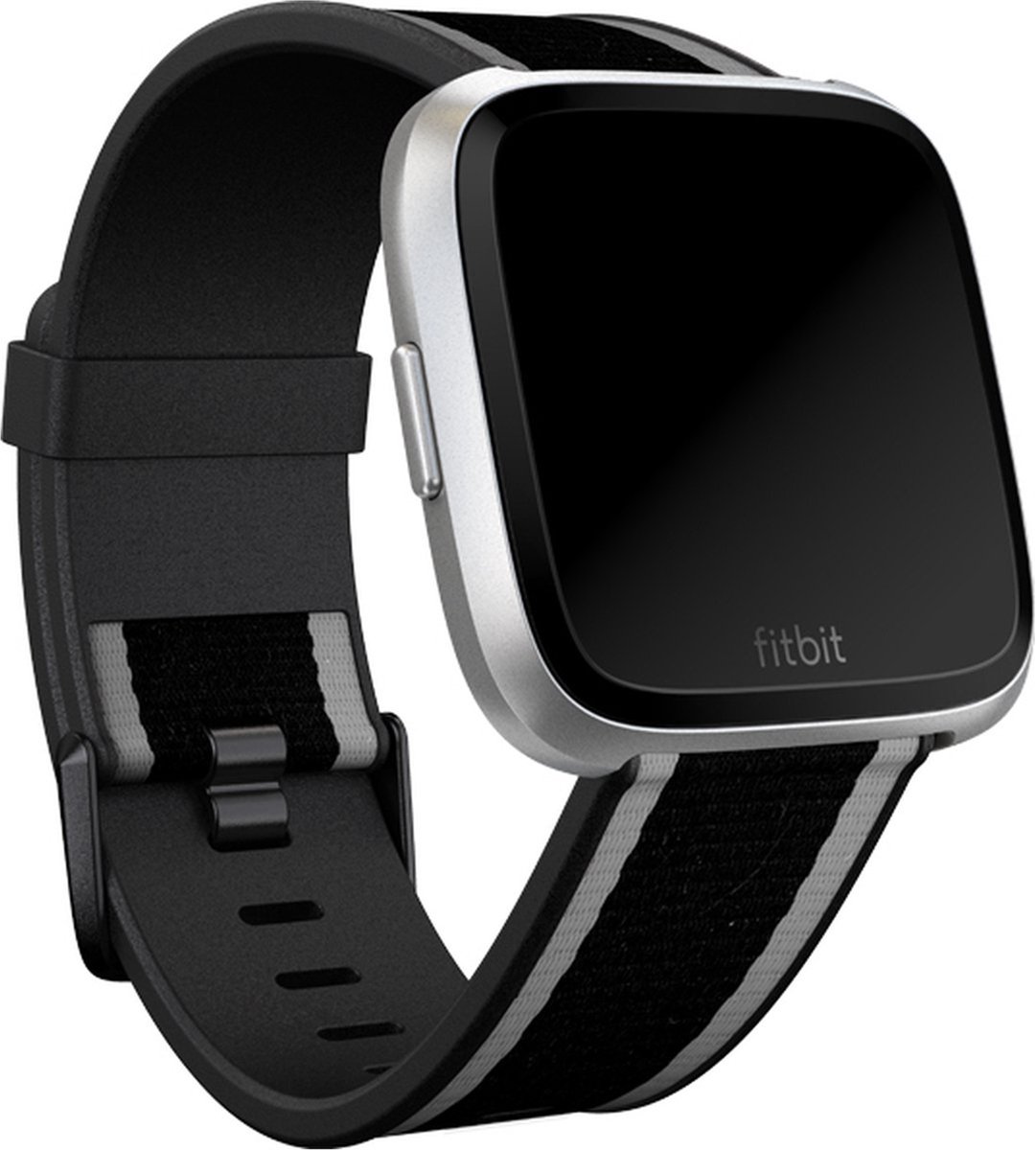 Fitbit Versa (Lite) geweven bandje - Zwart/Grijs - Small
