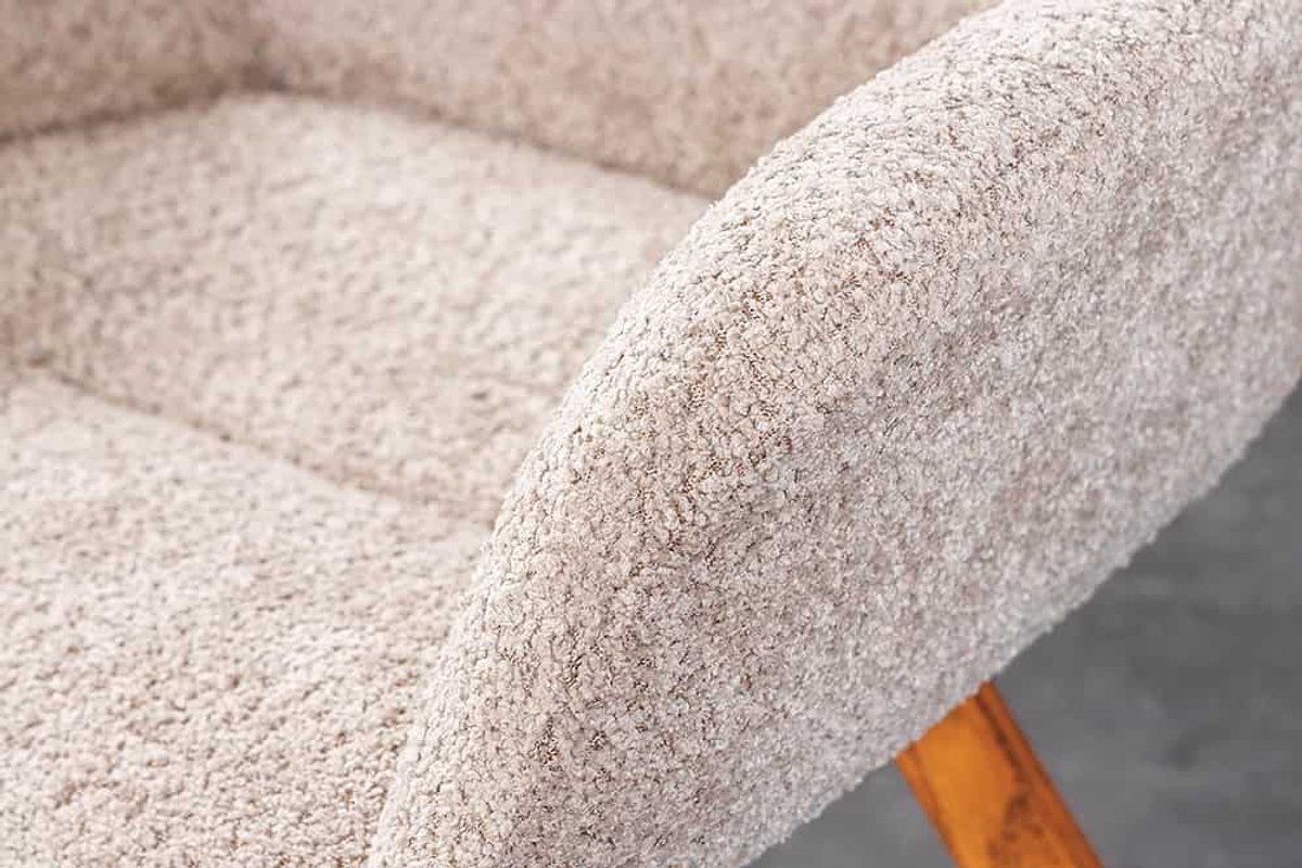Draaibare design stoel BALTIC beige Boucle naturel eiken massief houten poten met armleuning - 44199