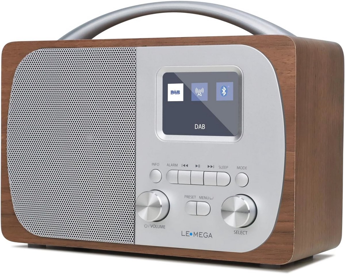 Digitale radio DAB/DAB+, Bluetooth wekker met FM-radio en houten behuizing