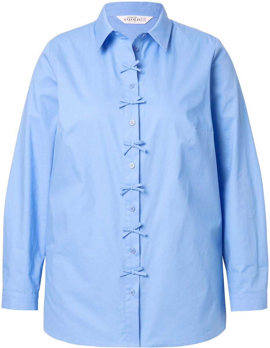 Studio Untold - Dames - Overhemdblouse boxy shape strikjes lange mouwen - Wolkenblauw - Maat 42+