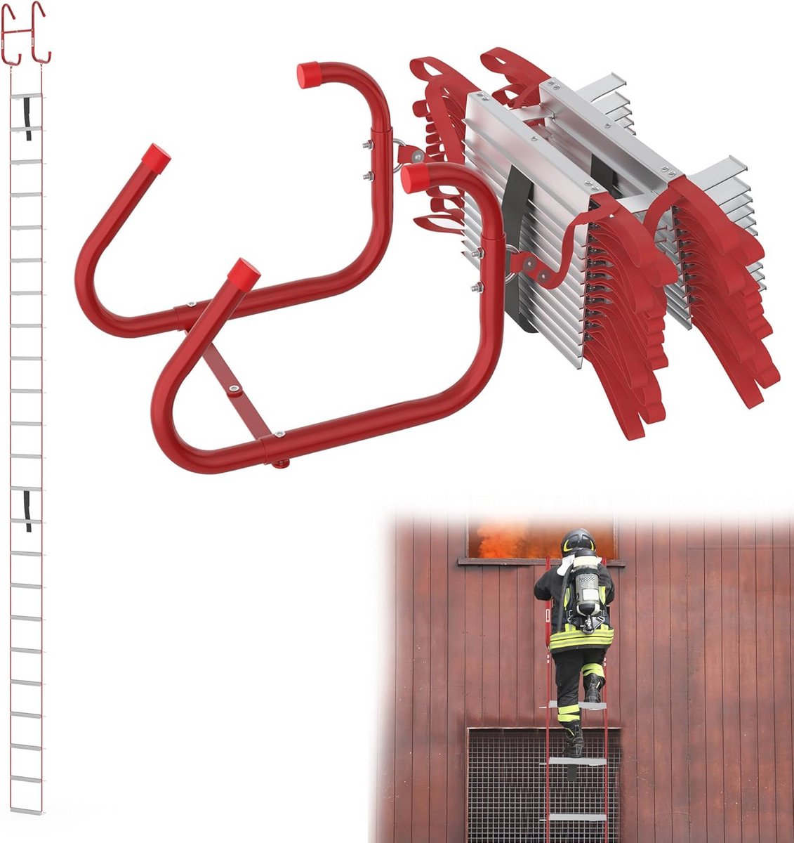 Vuurvaste aluminium reddingsladder 4,5 m – Opvouwbare veiligheidsladder voor noodgevallen