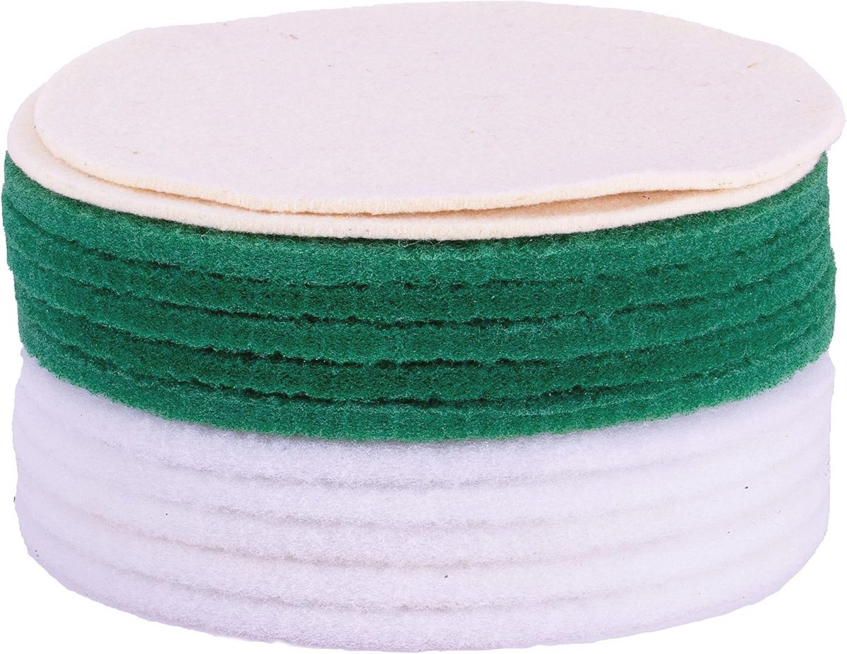 Set van 12 polijstschijven voor vloeronderhoud - 5 groene, 5 witte en 2 schapenwol pads