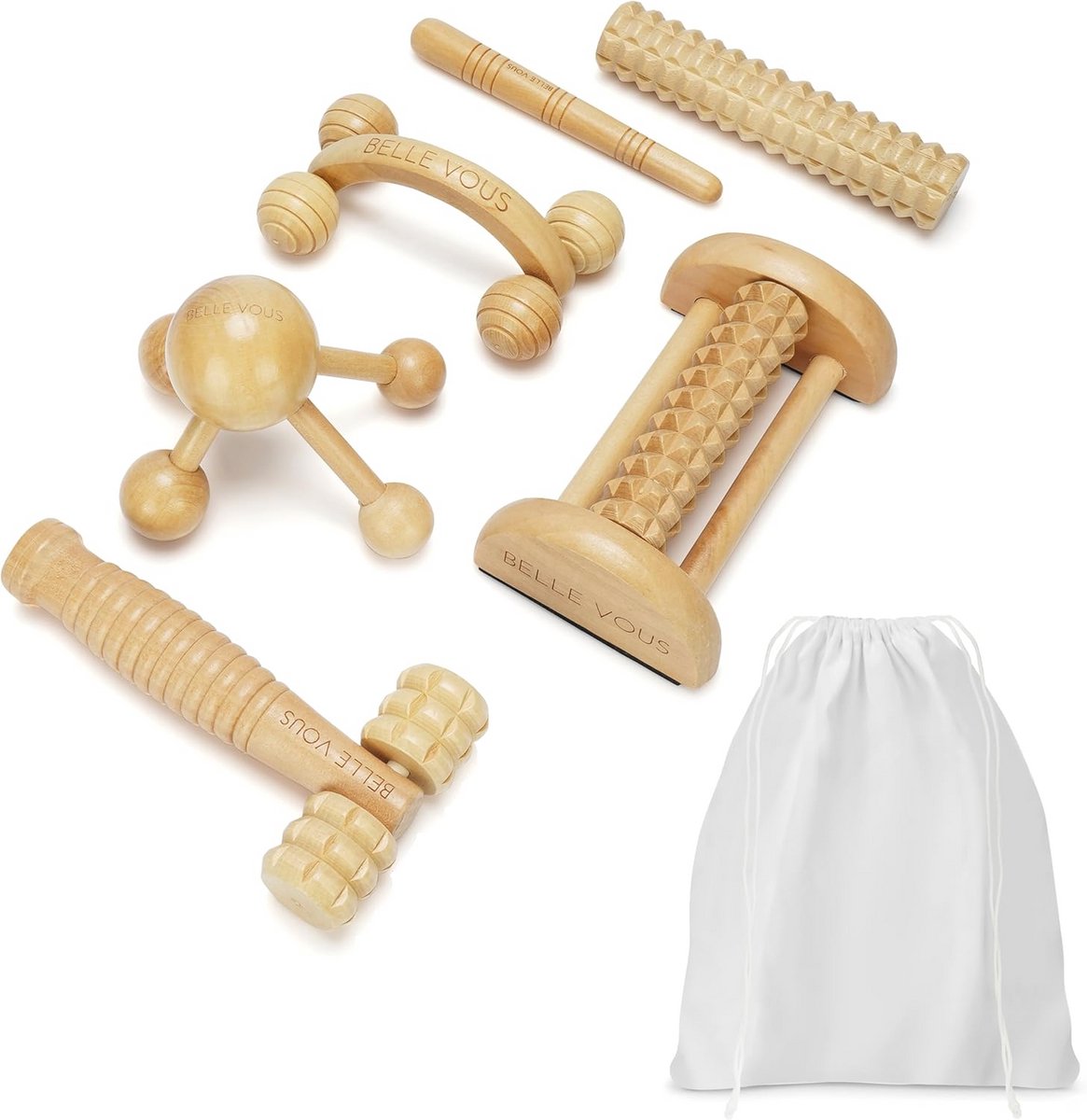 6 in 1 Houten Therapie Massage Tools Set voor Spierpijn en Lichaamscontouren