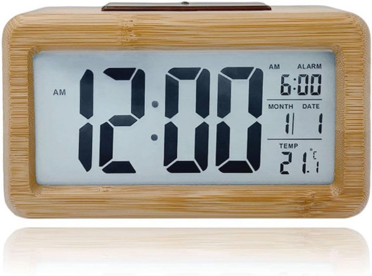 LED Wekker met Bamboo Design en Sluimerfunctie