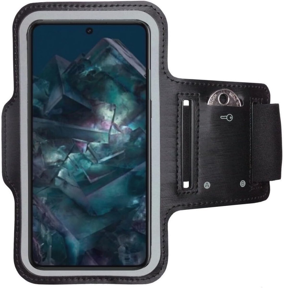 Sportarmband voor Google Pixel 8 Pro - Mobiele Telefoon Armband met Sleutelvak - Zwart