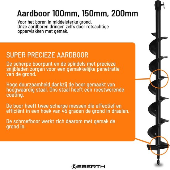 Grondboor Tuinboor Tuinspiraal Set - 3 Boren, Staal, 100-200mm — afbeelding 3
