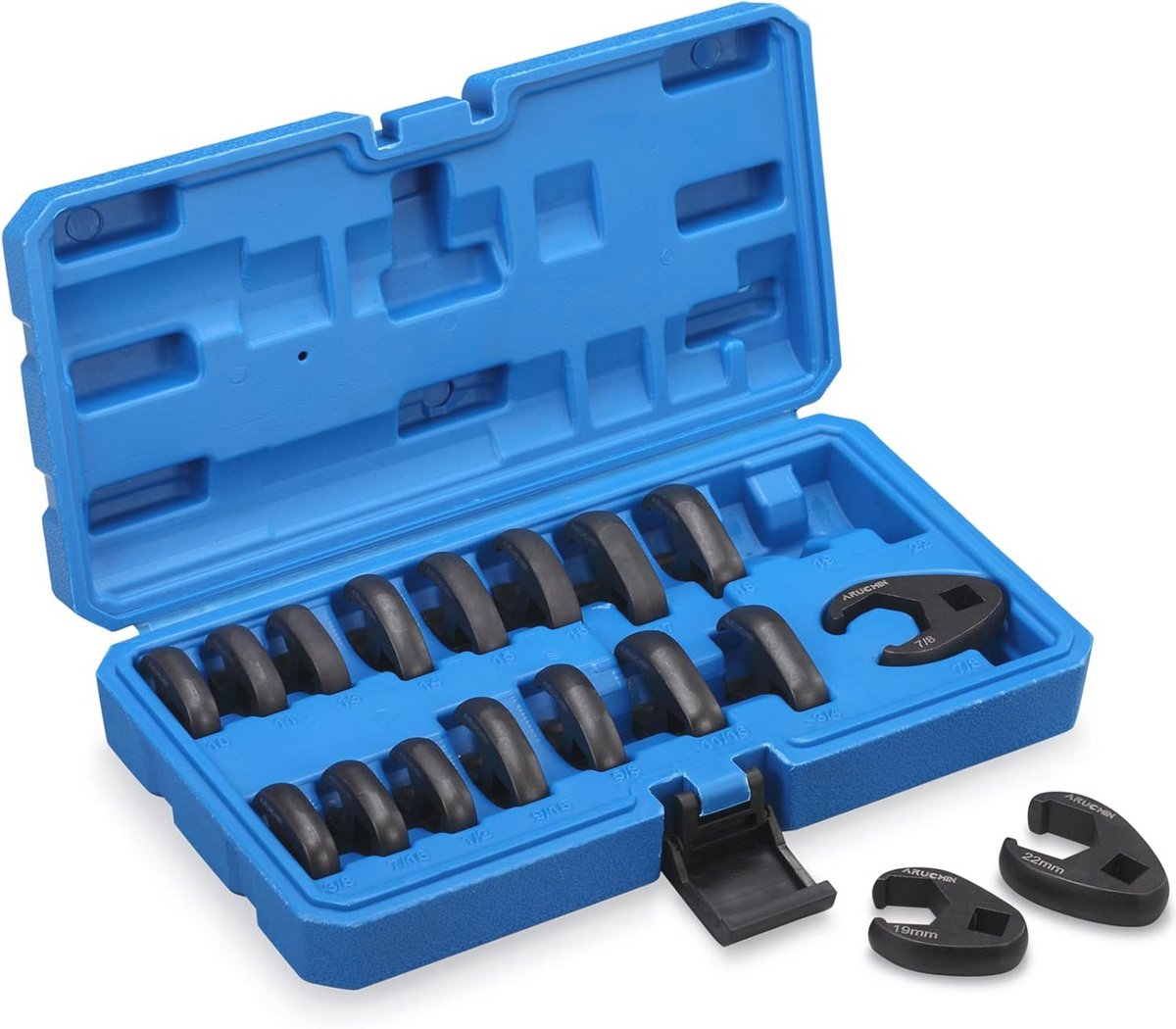 Crowfoot Flare Wrench Set 18-delig - SAE & Metrisch, 3/8" Aandrijving - Hoogwaardige Chrom Vanadium Staal