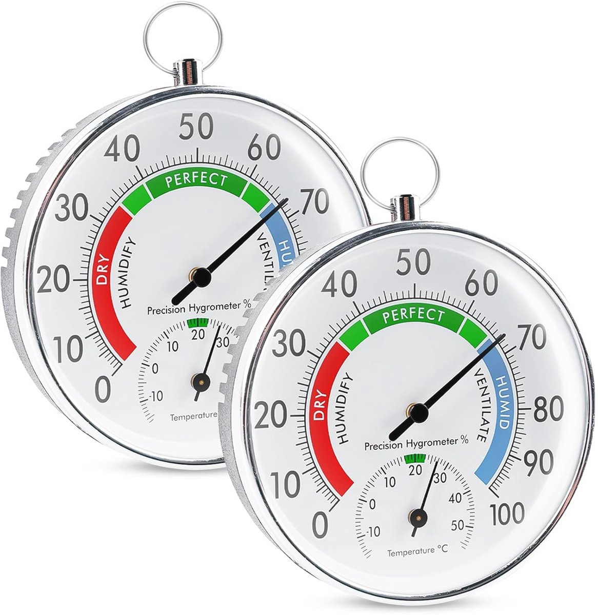 Analoge Thermo-hygrometer voor Binnen en Buiten - 10 cm - Ideaal voor Temperatuur en Luchtvochtigheid Met Ophangring