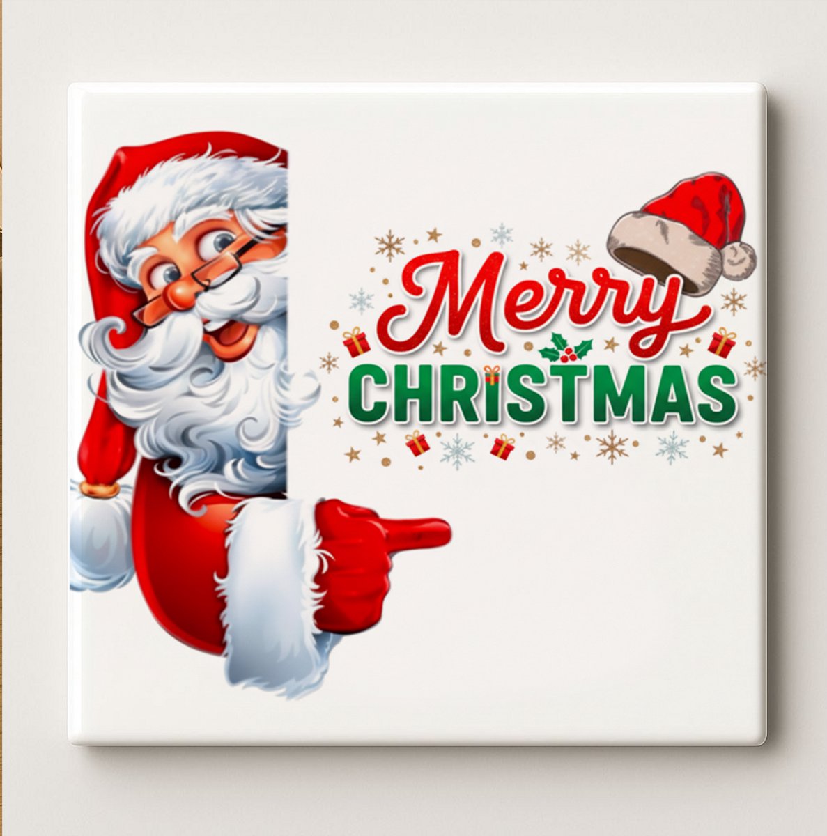 Nevolis Vrolijk Kerstmis Kerstman Decoratieve Tegel 15x15 cm – Schattig Kerstman Ontwerp – Feestelijke Kerst Wand- & Woondecoratie Multi Color