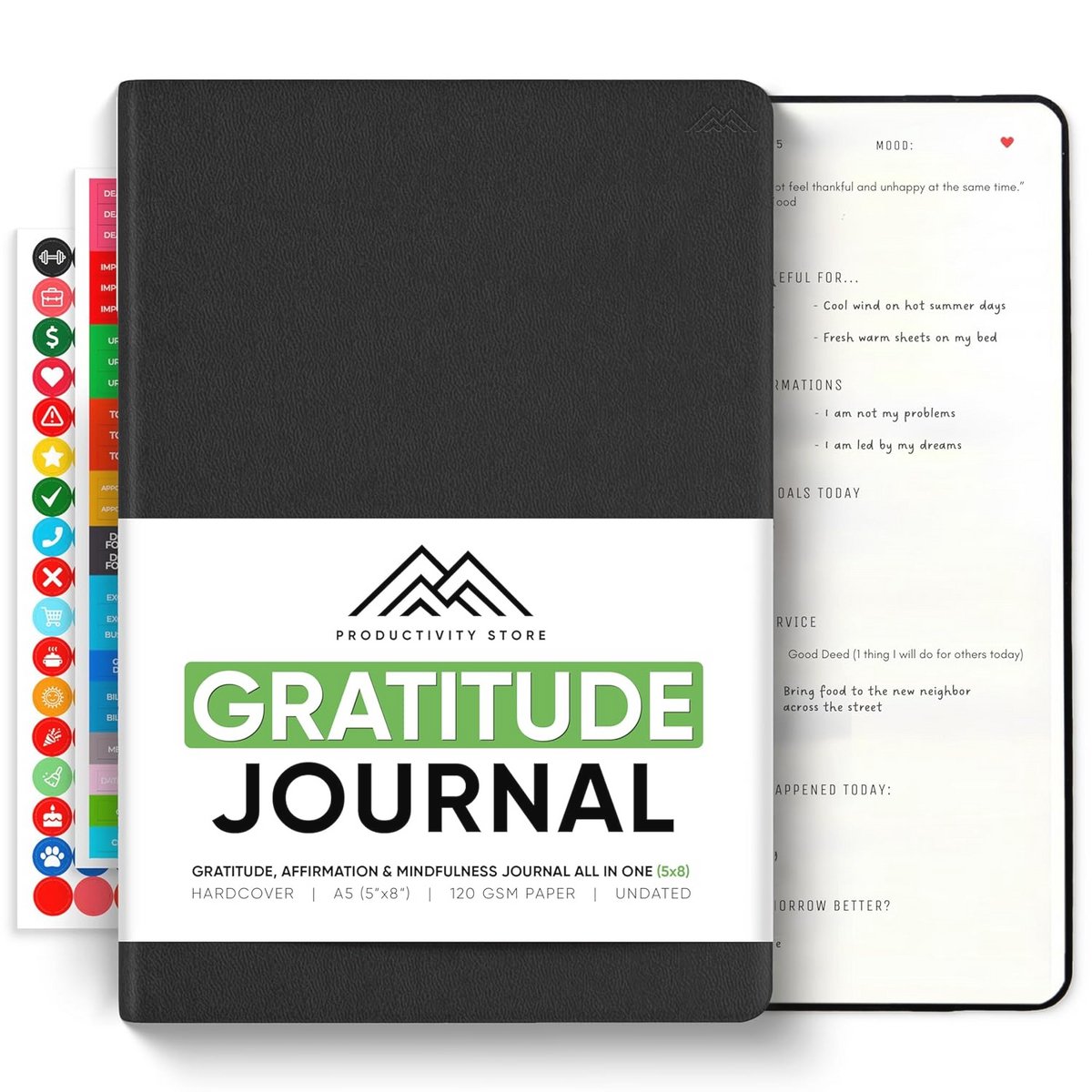 Dankbaarheid en Zelfzorg Journal - Mindfulness Journal voor mentaal welzijn - Dagelijks dagboek voor zelfontdekking (A5, zwart)