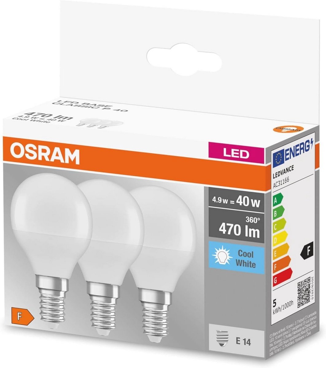 LED E14 Lamp 5.50 W - Vervanging voor 40W Gloeilamp, Koel Wit 4000K, Set van 3