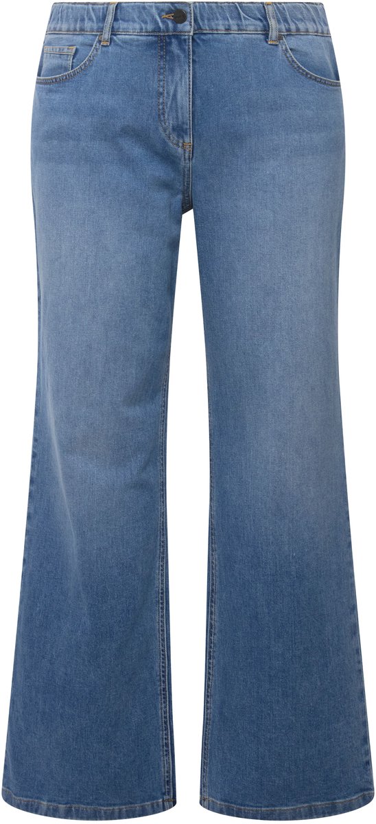 Ulla Popken - Dames - Marlene-jeans Mary wijde pijpen comfortabele tailleband - Blauw denim - Maat 120