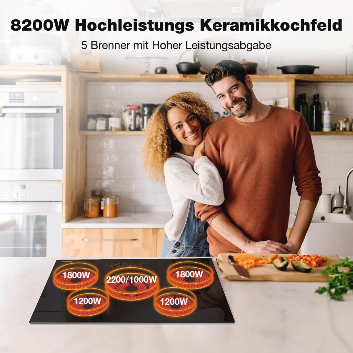 Keramische Kookplaat 77 cm met 5 Vlammen en Touchbediening – 8200 W Inbouwkookplaat