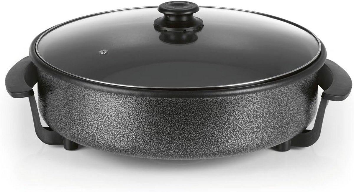 Multifunctionele elektrische pan 40cm met thermostaat en glazen deksel | XXL volume - ideaal voor paella, stoofschotels en wokgerechten | 1500W roestvrij staal