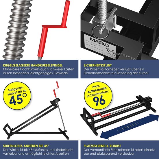 Zitmaaierkrik 400kg - Universeel Grasmaaier Lift met 45° Verstelbare Kanteling - Compacte Reinigingshulp voor Grasmaaiers — afbeelding 3