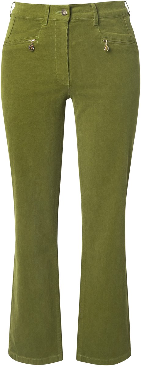 Ulla Popken - Dames - Corduroy broek Mony comfortabele tailleband ritszakken - Algengroen - Maat 31