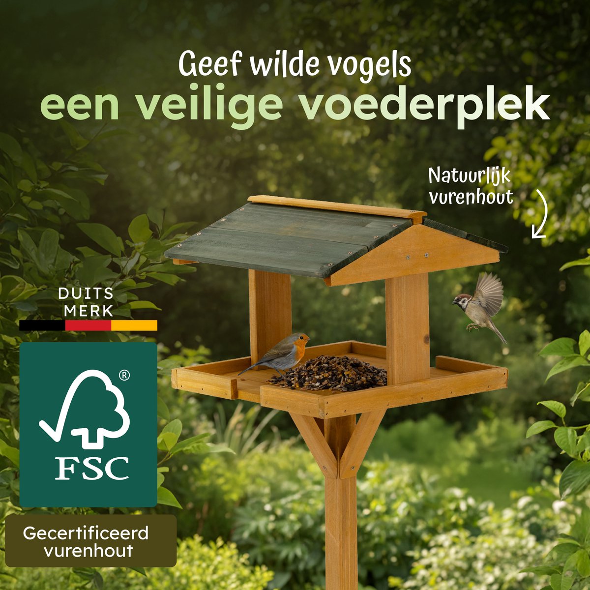 Vind voederhuisje op paal op - april 2026