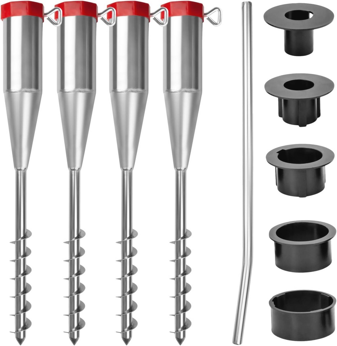 Set van 4 parasolstandaarden voor tuin en strand met grondanker, 25-60 mm, flexibele en mobiele vloerhouder
