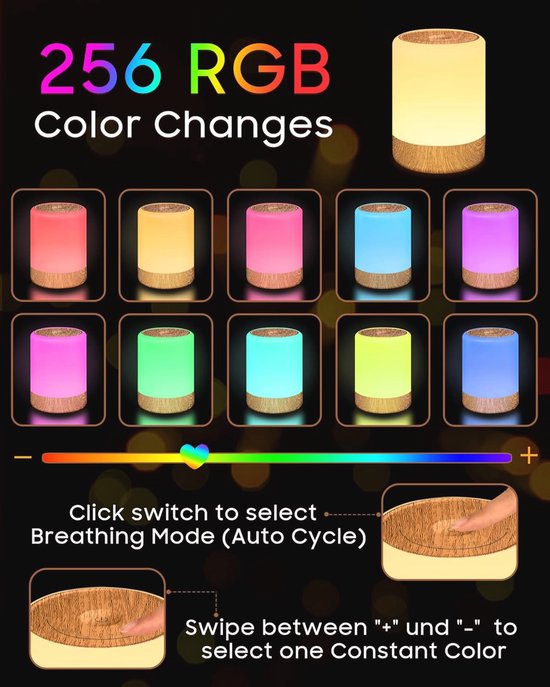 Dimbaar LED Nachtlampje voor Kinderen met 256 RGB Kleuren en Warme Kleurverandering - Oplaadbare USB Batterij — afbeelding 3